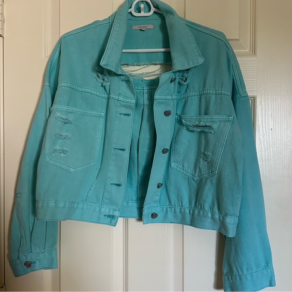 Chic Turquoise Denim Jacket